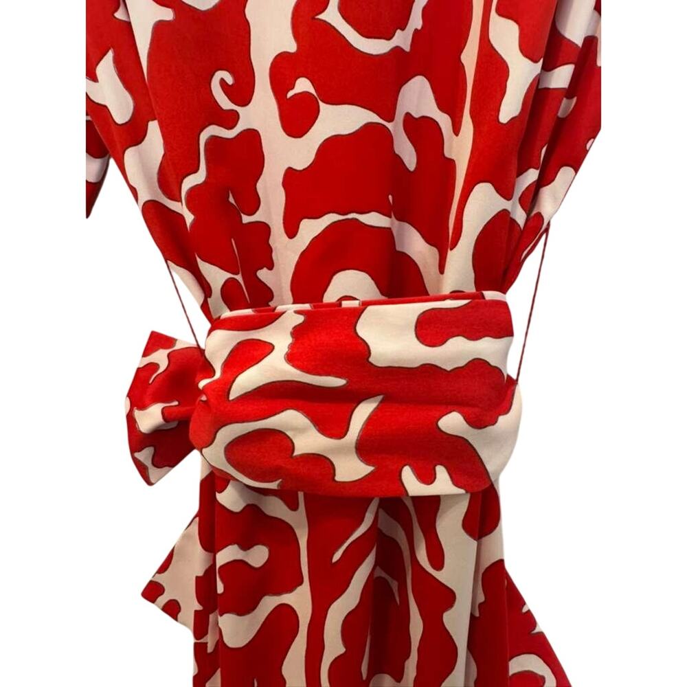 Vintage 60s Lanvin Paris New York Shirt Dress 16 Red Geometric Tie Waist MOD - Picture 10 of 16